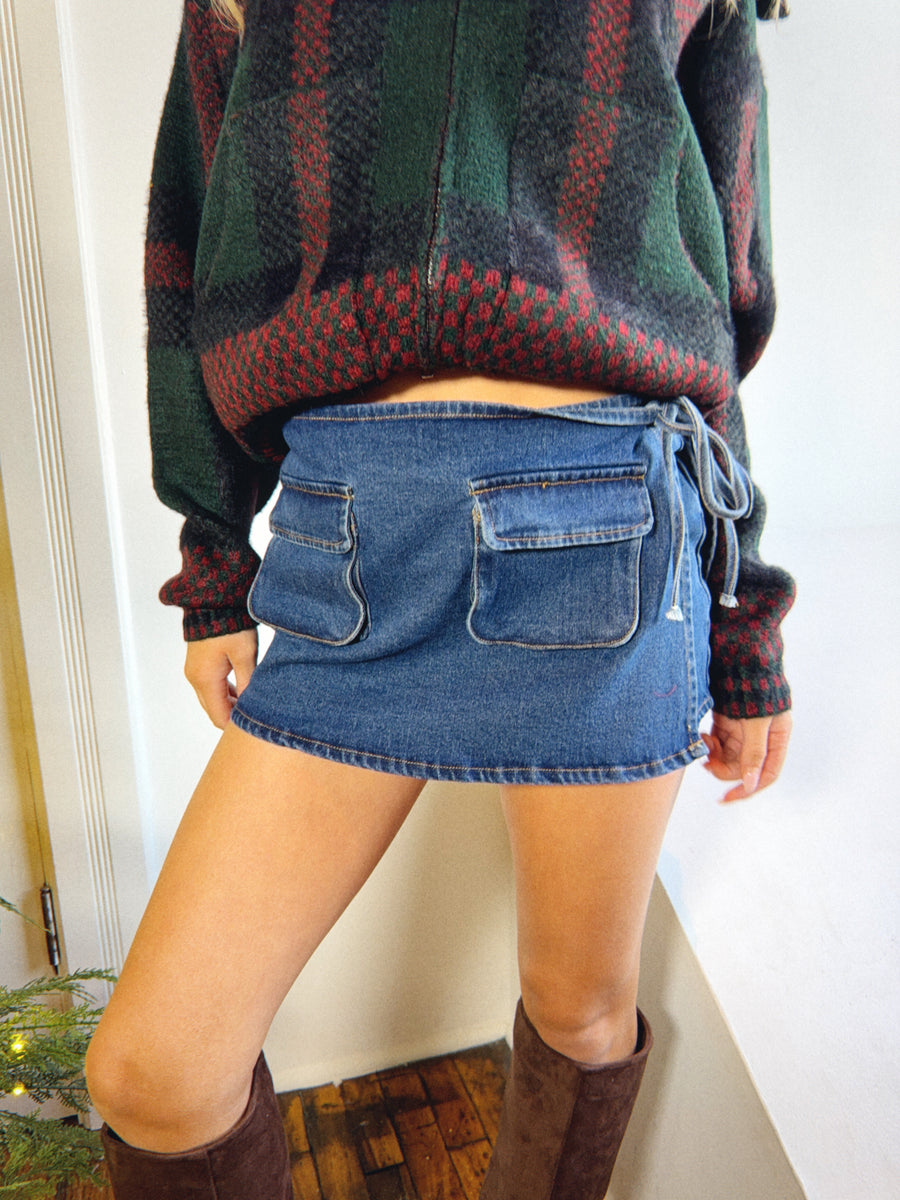 Tie Front Denim Mini Skort