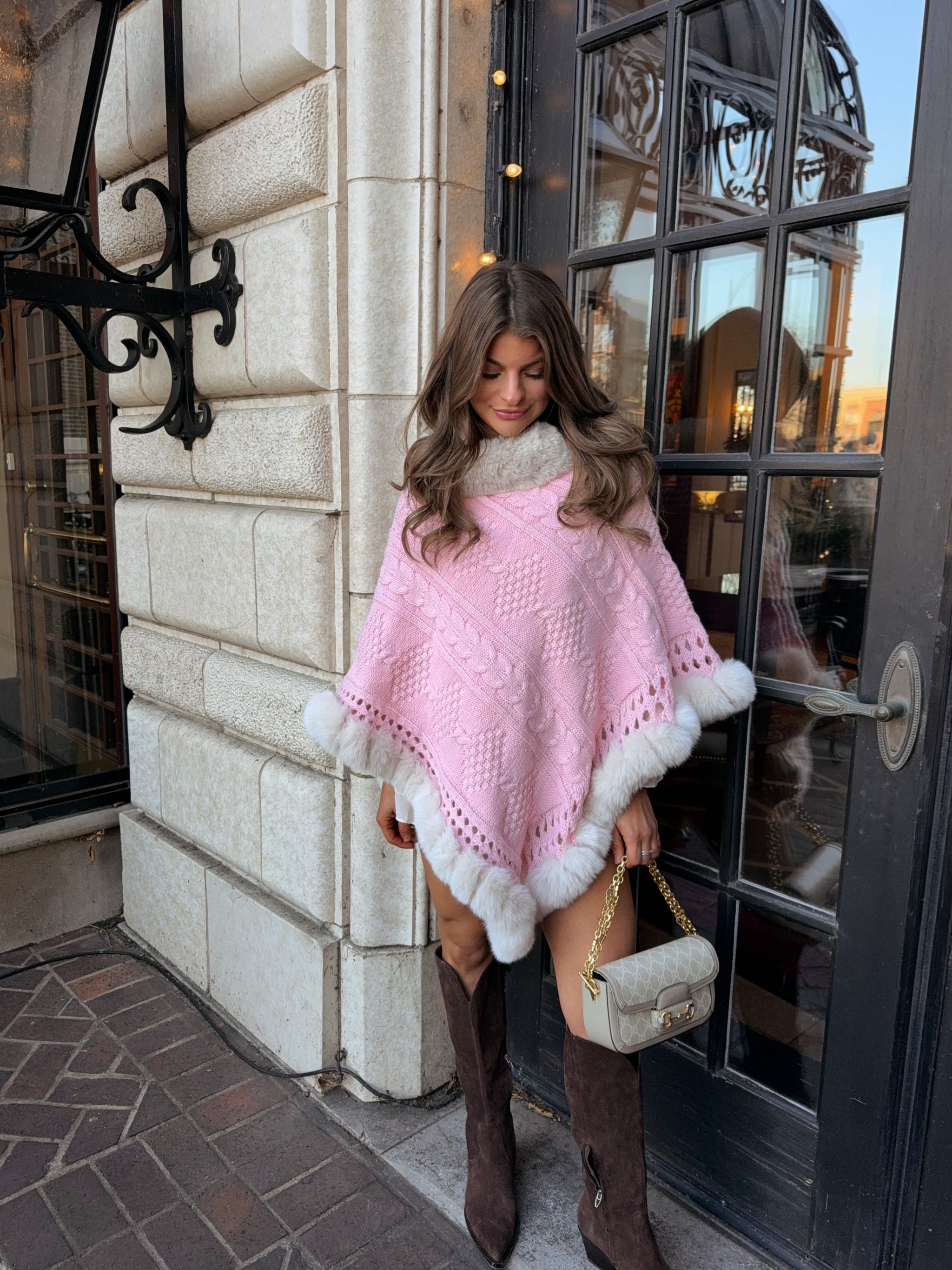 Chloé Faux Fur Trim Poncho - Pink – AVE+LIV