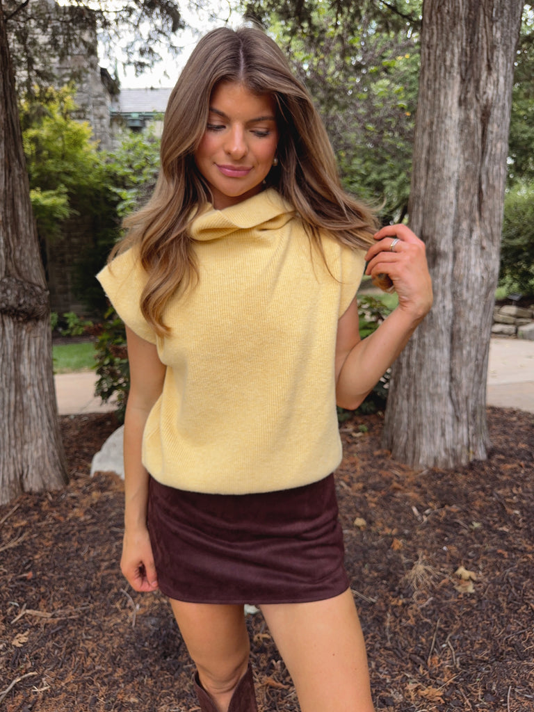 Yale Ribbed Sleeveless Turtleneck Sweater Butter Yellow