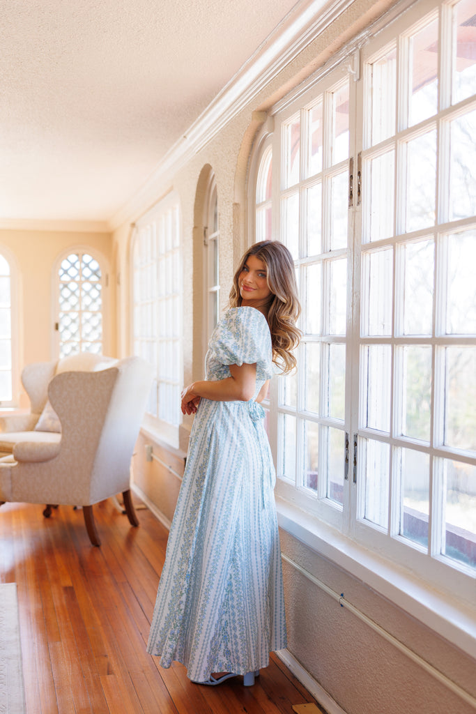 Bailey Maxi Dress - White / Blue Floral Preorder Est Ship 1.21 AVE+LIV Bailey Maxi Dress - White / Blue Floral Preorder Est Ship 1.21 AVE+LIV